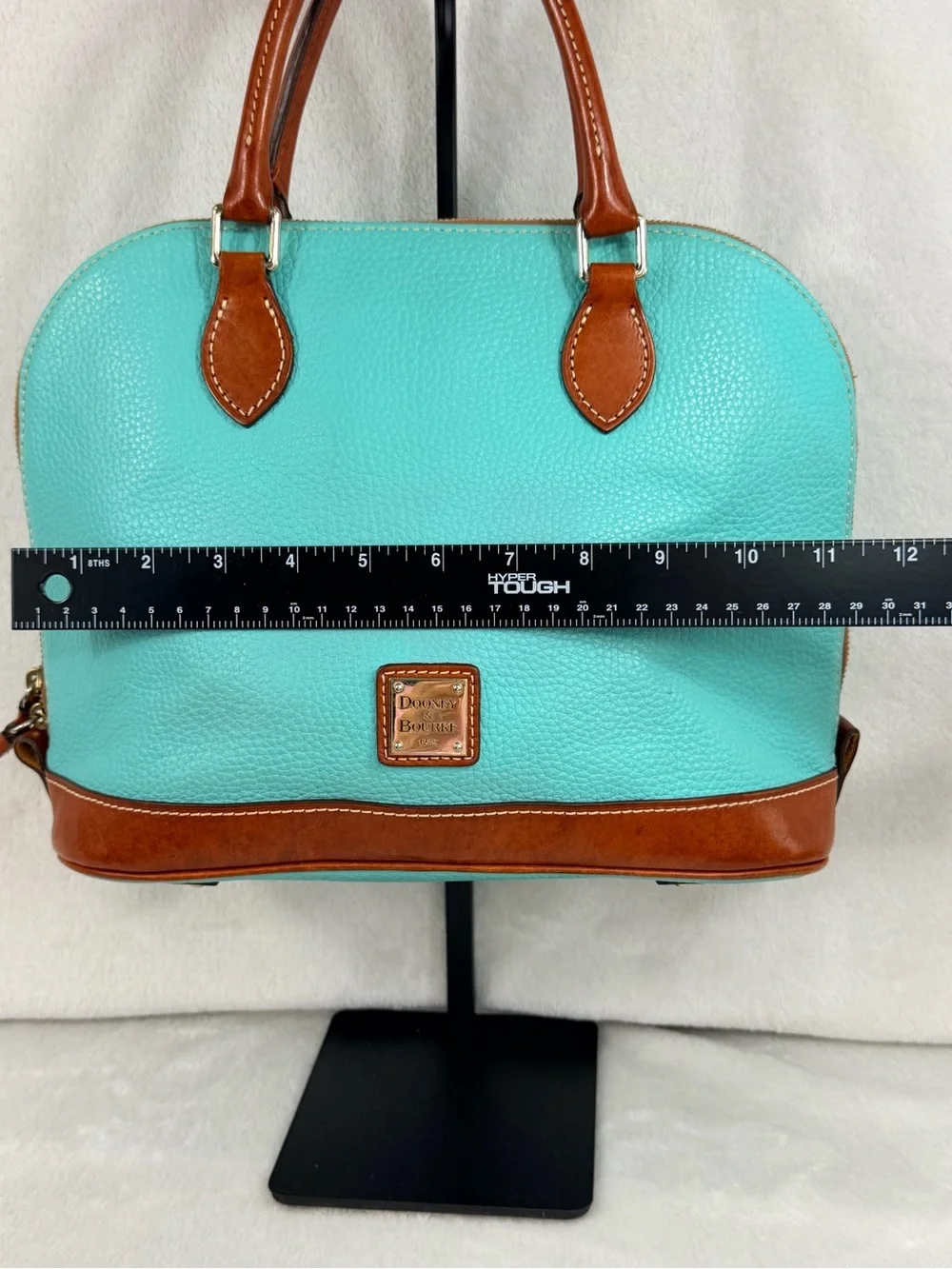 Dooney & Bourke Zip Zip Turquoise Leather Satchel with Brown Trim